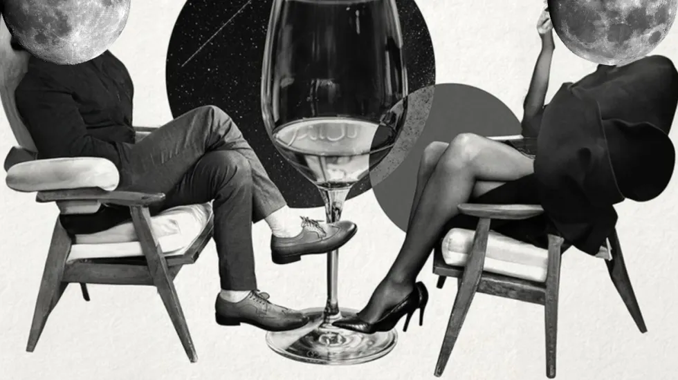Man and woman sitting in space