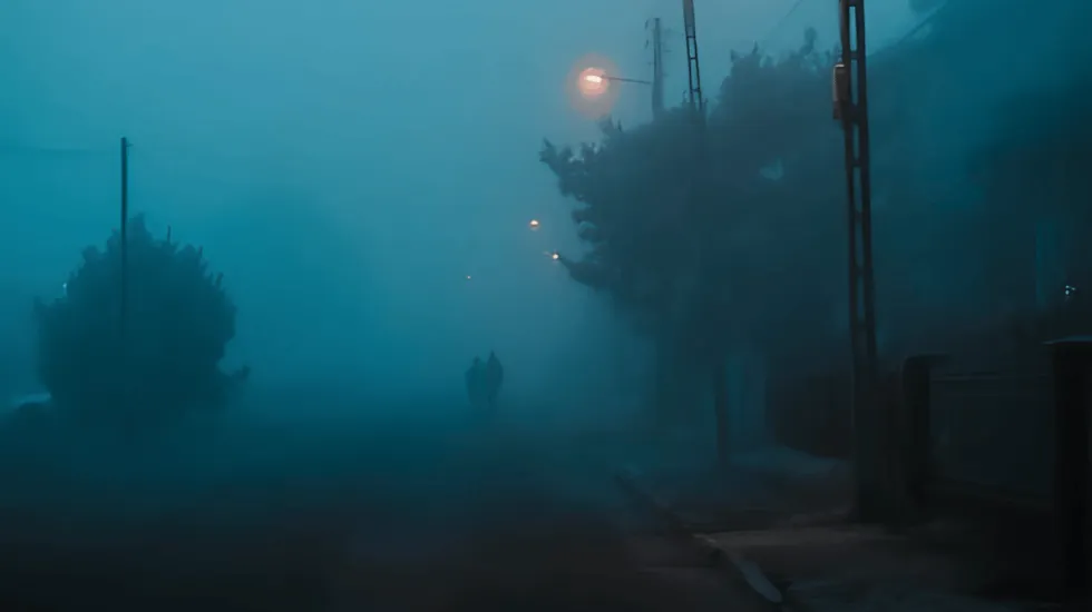People Walking on a Foggy Road cold street