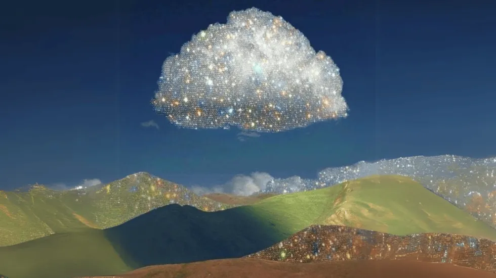 Cloud of sparks on a mountain, symbol