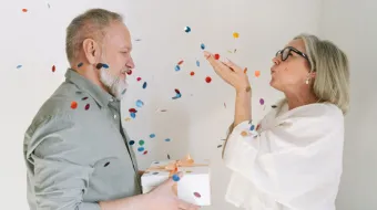 aniversary of a senior couple with gifts