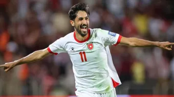 Yazan Alnemat, Jordanian football player celebrating a goal