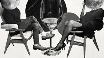 Man and woman sitting in space