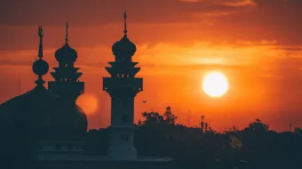 Islamic mosque during sunrise