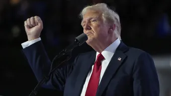 Republican president, Donald Trump, speaks during the final day of the Republican National Convention Thursday, July 18, 2024, in Milwaukee