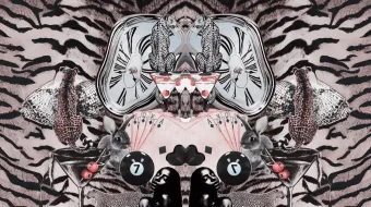 Nightlife symbols; 7 8ball, woman, clock, wine