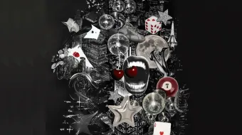 Night life symbols aesthetic, red and black and white